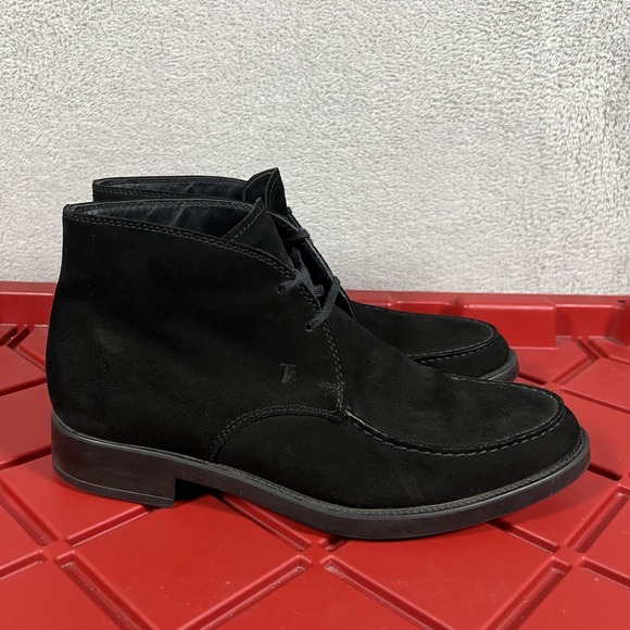 TOD'S Chukka Ankle Boots Mens 8 Polacco Suede Lace Up Black - Picture 1 of 15